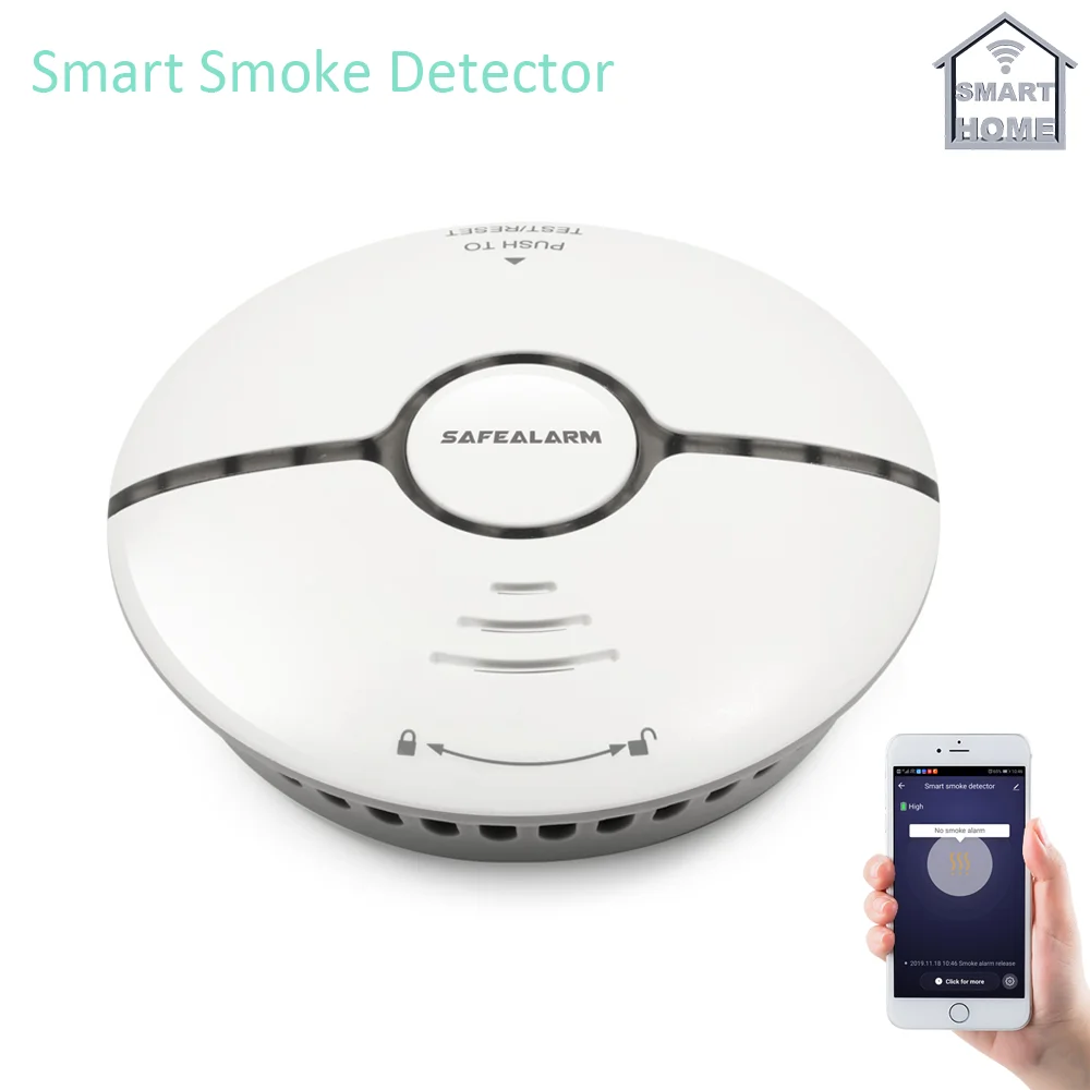 Detector de humo inteligente con WiFi, alarma de fuego independiente con batería, funciona con sonido y luz, aprobado por la CE
