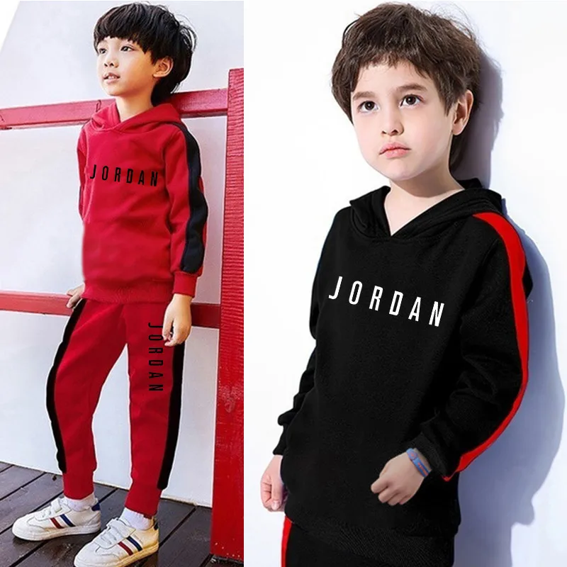 Conjunto de 2 piezas de ropa para niños y niñas, chándales Unisex, sudadera, traje con capucha y pantalón, Otoño e Invierno