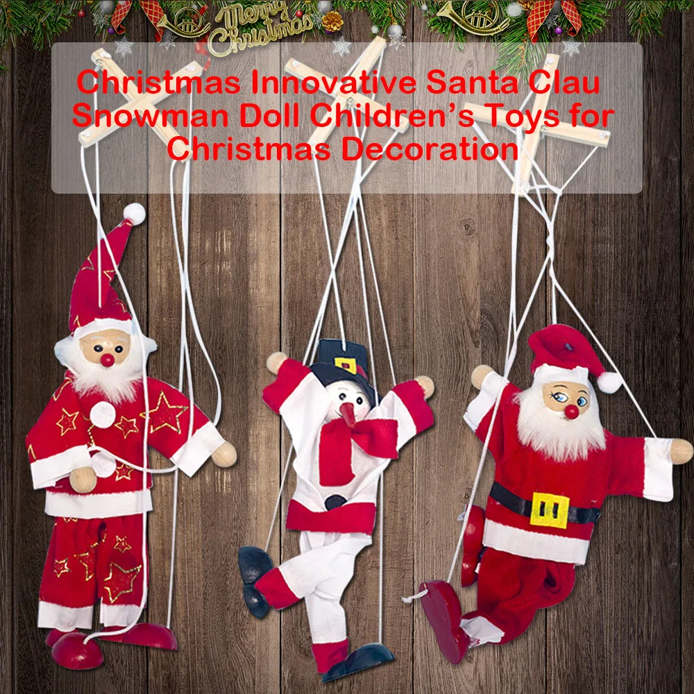 Kids Funny Cartoon Wooden Santa Snowman Pull String Puppet Wood Christmas Clown Marionette Joint Activity Doll Xmas Gifts Toy | Игрушки и