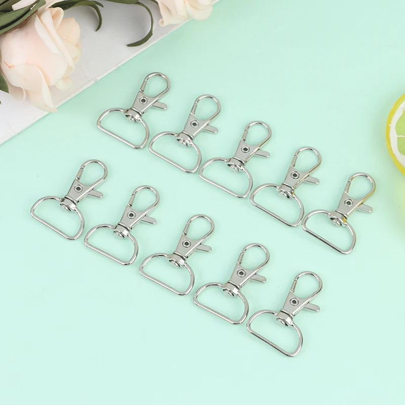 10Pc Metal Silvery Swivel Trigger Snap Hooks Lobster Claw Clasps Large Size DRing Keychain Hooks Jewelry Findings Key Chain Ring