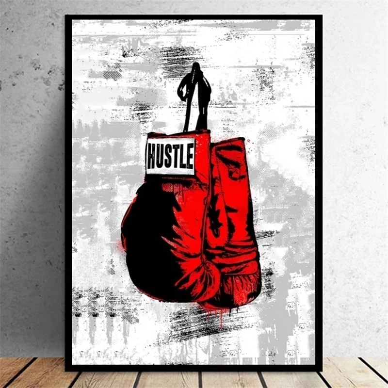 Guantes de boxeo rojos impresos en lienzo para decoración de pared de boxeo  negro, carteles inspiradores de lucha de boxeo, arte de pared, arte