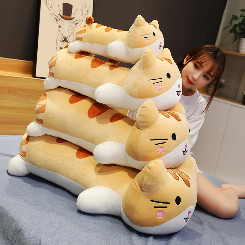60-100 см большая длинная подушка kawaii Egg Cat, плюшевые игрушки, милая Подушка для сна, мягкие куклы для детей, подарок на день рождения, Рождество