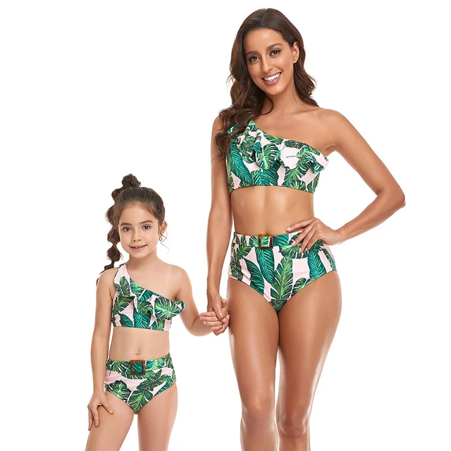 Lovskoo Mommy And Me Swimsuits High Waisted Bikini Sets For Women Ladies  Ruffles Split Two Piece Bathing Suit Top Tie Swimwear For Parent-Child  Bikini Set Green 