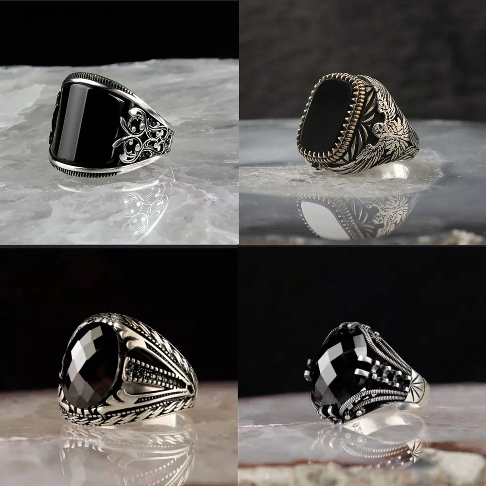Vintage Punk Big Black Zircon Stone Rings for Men Women Gothic Octopus Scorpion Animals Punk Party Bike Jewelry Turkey Jewelry