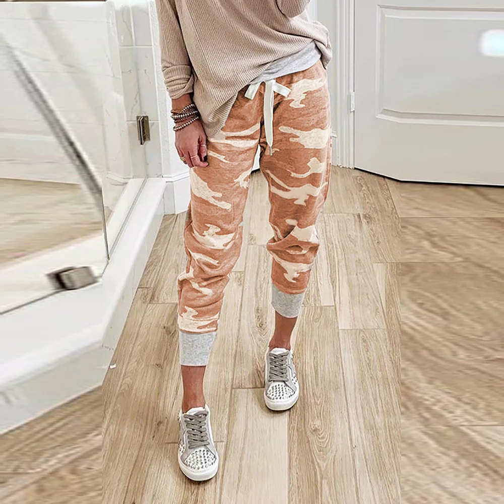 Women Fashion 4 Colors Camo Cargo Pants High Waist Hip Hop Trousers Camo Print Knit Sport Pants womens clothing Pants & Capris