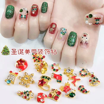 

Wholesale New Manicure Christmas Alloy Accessory Nail Patch Snowflake Bell Christmas Series Nail Stick-on Crystals