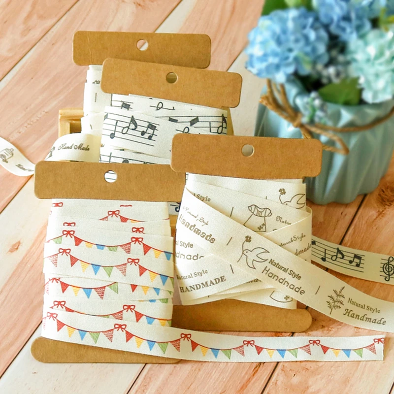 5Yards Hand Made Owl Banner Note Printed Cotton Sewing Ribbons DIY Craft  Webbing Twill Tape Fabric Label Tag Gift Wrapping
