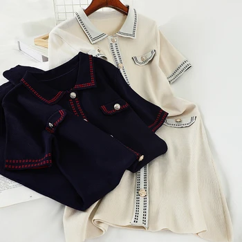 

GLAUKE polo collar loose dress knitting Women Dresses Knitted Straight Fashion Prairie Chic Elegant Casual Solid Female