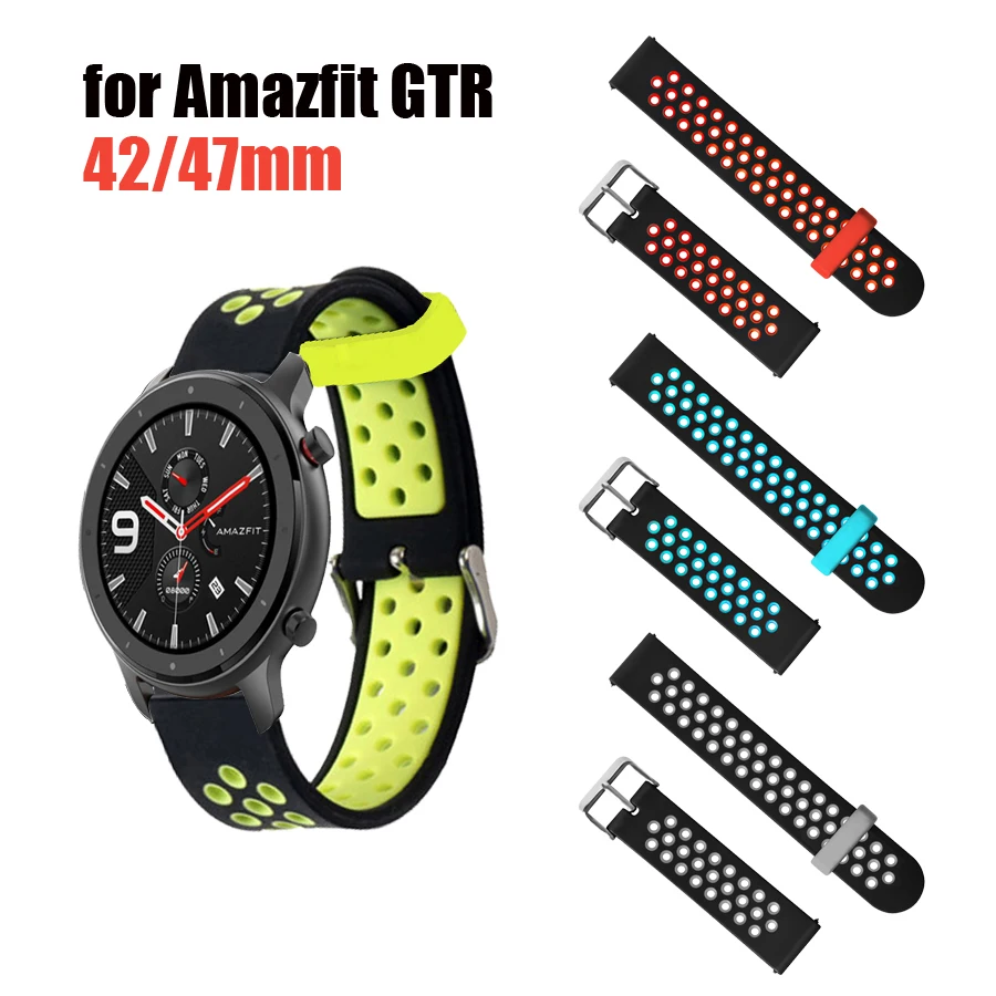 Ремешок силиконовый для часов Amazfit GTR браслет Huami Stratos 3 2 2S Pace GTS Bip S U 47 мм 42 22/20