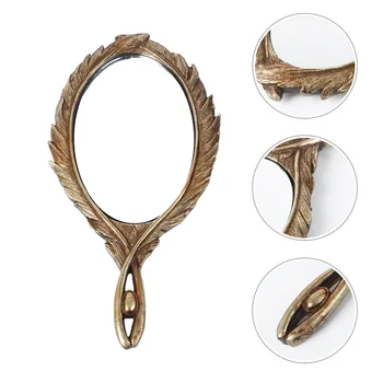 

1pc Retro Mirror Feather Shaped Mirror Handheld Mirror for Travel Bedroom