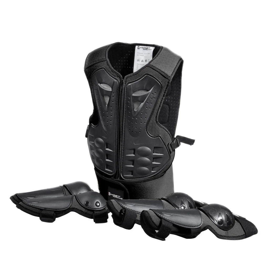 Children Chest Back Protection Elbow Pads Knee Pads for Skiing Motorcycle Black