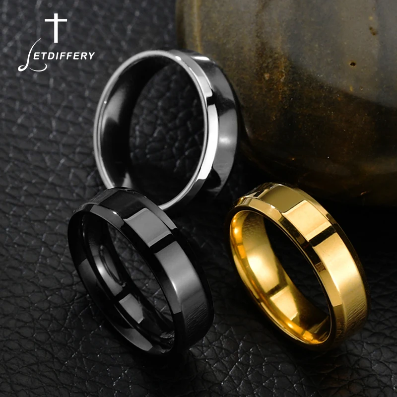 Finger Ring Stainless Steel Ring Letdiffery 6mm Simple Women Men Ring Stainless Steel Black Gold Color Charms Rings for Party