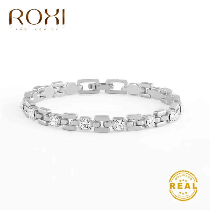 ROXI Новые Роскошные блестящие Австрийские хрустальные теннисные браслеты для женщин Белый AAA Браслет с фианитовыми подвесками и браслеты свадебные украшения