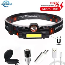 Портативный светодиодный налобный фонарь COB светодиодный налобный светильник лампа вспышка светильник фонарь Lanterna головной светильник встроенный аккумулятор 18650 подходит для кемпинга