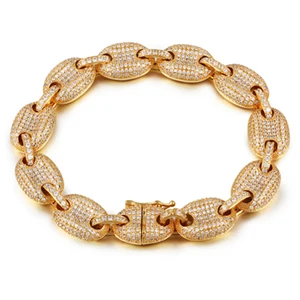 Bling Iced Out для мужчин Рэппер браслет полный стразы проложить золото в Майями кубинской 12 мм звено браслеты Рэппер модные ювелирные изделия Прямая поставка - Окраска металла: Gold