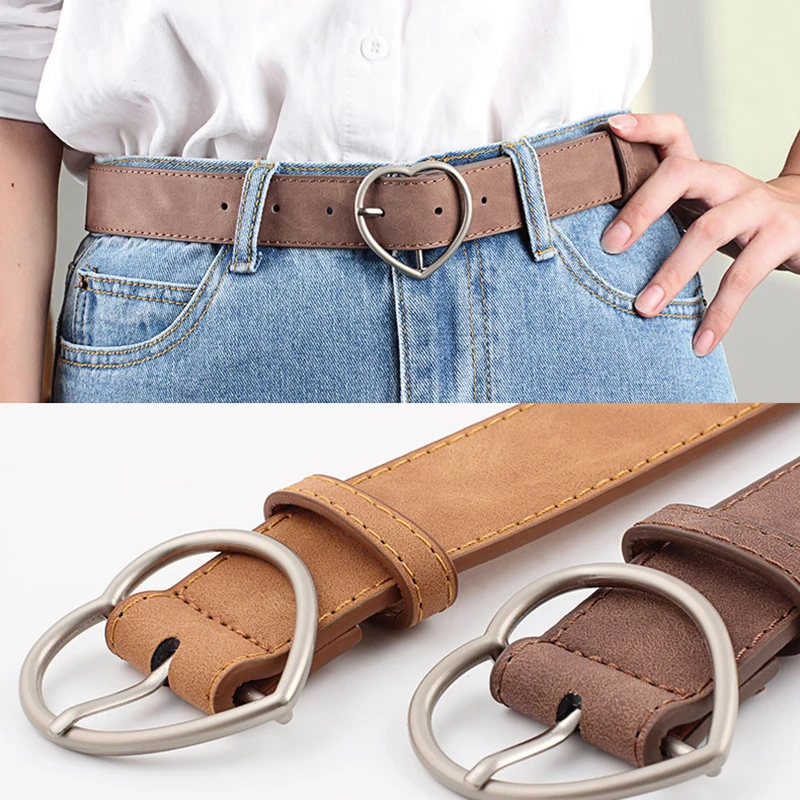 Punk Leather Belts for Women Metal Heart Pin Buckle Corset Belt Stylish Waist Belts for Women Ladies Dress Jeans ceinture femme