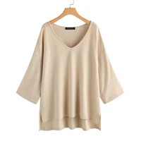 Women's Solid Blouse 2023 ZANZEA Fashion Casual Summer Autumn Tops 3/4 Sleeve Shirts Female V Neck Split Blusas  Tunic - Image 5