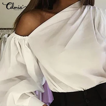 

2020 Celmia Women Cold Shoulder Blouses Fashion Long Sleeve Shirts Plus Size Solid Casual Loose Tops Ladies Elegant Work Blusas