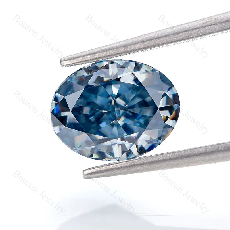 

100% Real Moissanite GRA Gemstone Crushed Ice Oval Blue Loose Stone
