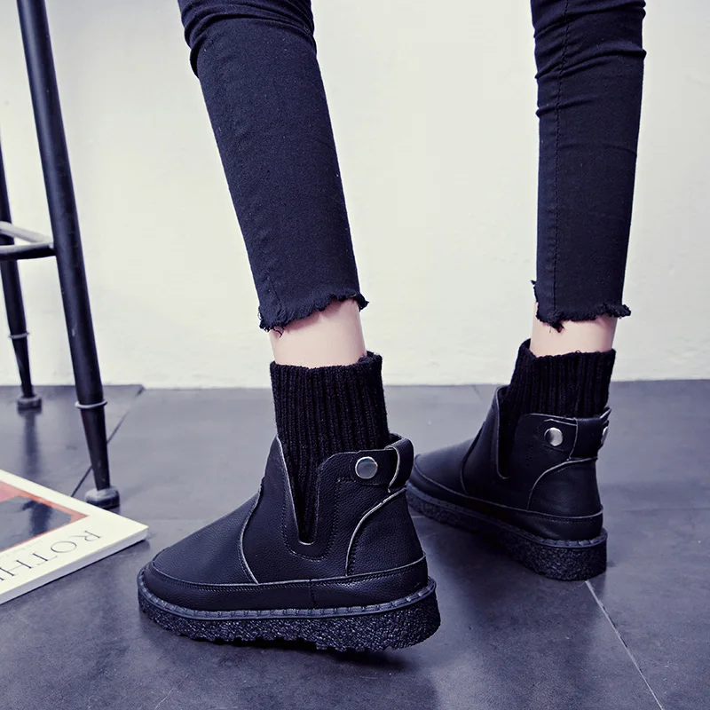 Г., новые модные ботинки на плоской подошве женская обувь ботильоны ботинки на платформе повседневные Черные кроссовки, меховые плюшевые зимние ботинки