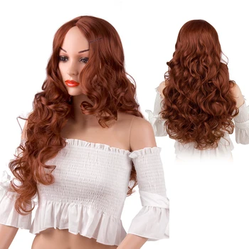 

Long Wavy Copper Red Blonde Wig Middle Part Synthetic Wigs Auburn Soft Synthetic Wig for Women Heat Resistant Layered Hair Wigs
