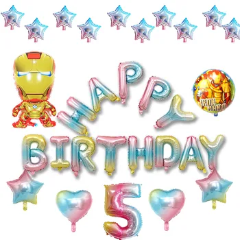 

30pcs mixed different style foil balloon for ironman theme birthday balloon set include flower ironman style and blue letters