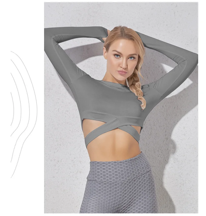 Crop Tops Sports Suits for Women Long Sleeve Yoga Shirts for Women Tracksuits Workout Shirts SportsWear Teens Tops Spring Autumn