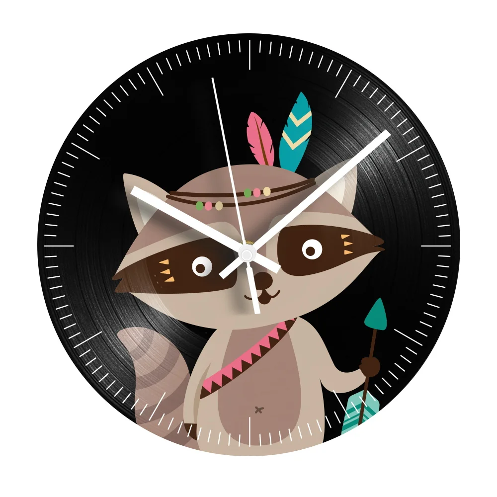 

Cartoon Animal Vinyl Record Clock Cute Fox Lion Silent Decorative Modern Decign Wall Clock for Kids Room Decor