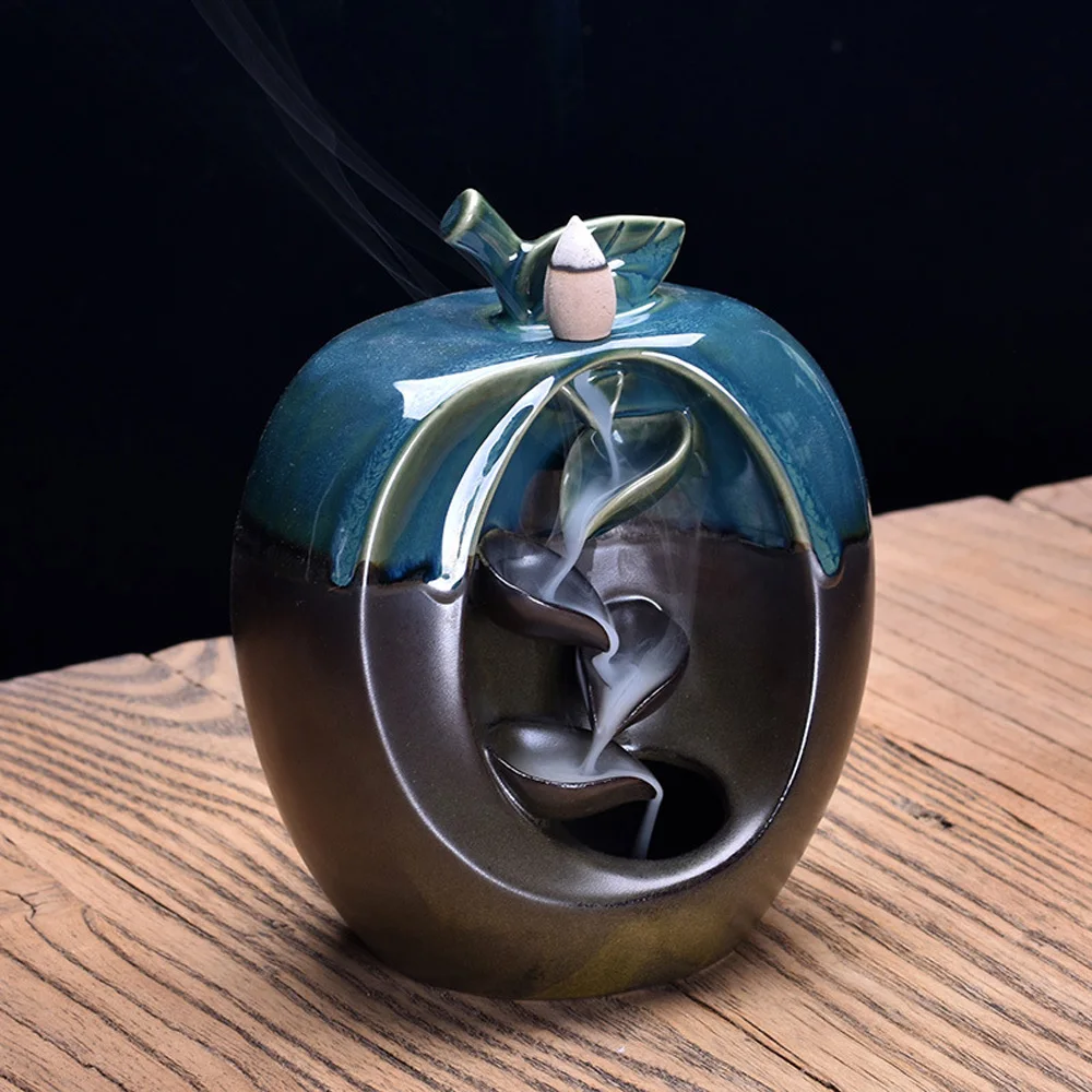1xCeramic Fruit-Shaped Waterfall Backflow Incense Burner Censer+10xCone Incenses