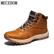 Мужские ботинки зимние ботинки из натуральной кожи, большие размеры 39-48 Нескользящие Теплые ботильоны Высококачественная уличная плюшевая мужская обувь