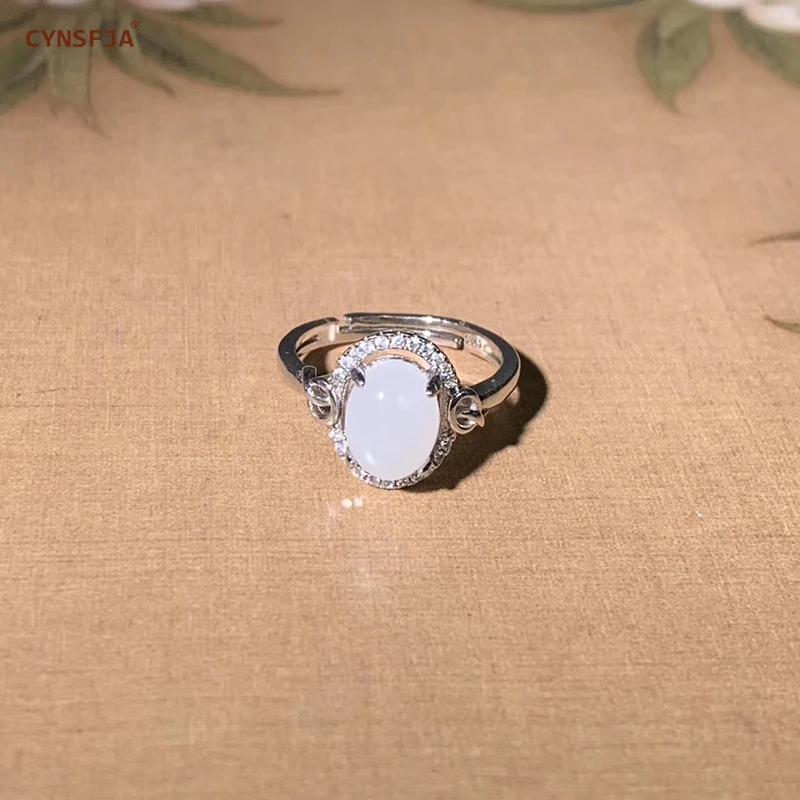 

CYNSFJA Real Certified Natural Hetian Jade Inlaid 925 Sterling Silver Handmade Charms Jade Rings White High Quality Adjustable