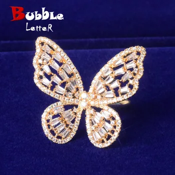 

Baguette Zircon Women Butterfly Ring Gold Color Charm Rings Fashion Beautiful Jewelry adjustable