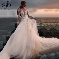 Country Boho Wedding Dress 2022 Illusion Long Sleeves Backless Lace Ball Gown Wedding Gowns Boho Bridal Dress Robe De Mariage 1