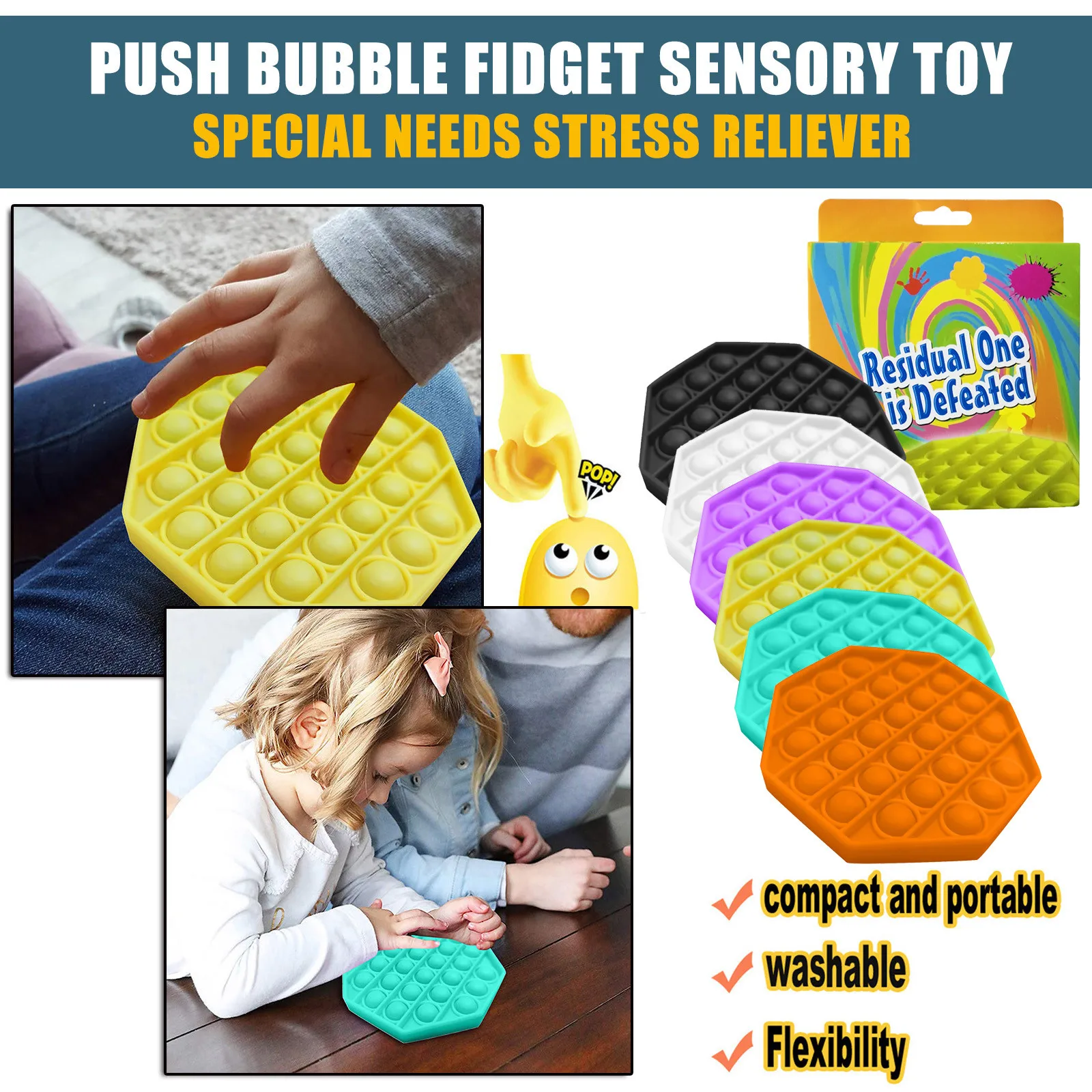 

Push Bubble Fidget Sensory Toy Autism Special Needs Stress Reliever Helps Relieve Stress and Increase Focus Soft Squeeze Toy#K4