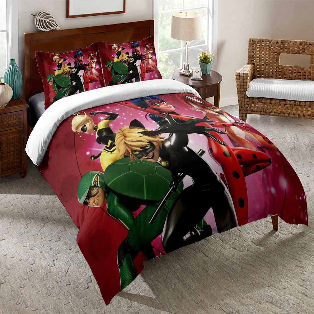 Cartoon Bedding Set Cat Ladybug Turtle Bed Cover Pillowcase 3D Print Character Microfiber Winter Soft Home Bedroom Decor Bedding