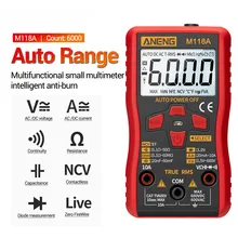 ANENG M118A Digitale Mini Multimetro Tester Auto Mmultimetro Vero Rms Tranistor Meter con NCV Data Hold 6000 conti Torcia Elettrica