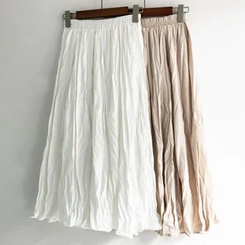 

2020 Summer Women White Skirt Jupe Femme Folds Wrinkle Long Maxi Skirt Pleated High Waist Skirt Korean Fashion Large Swing Skirt