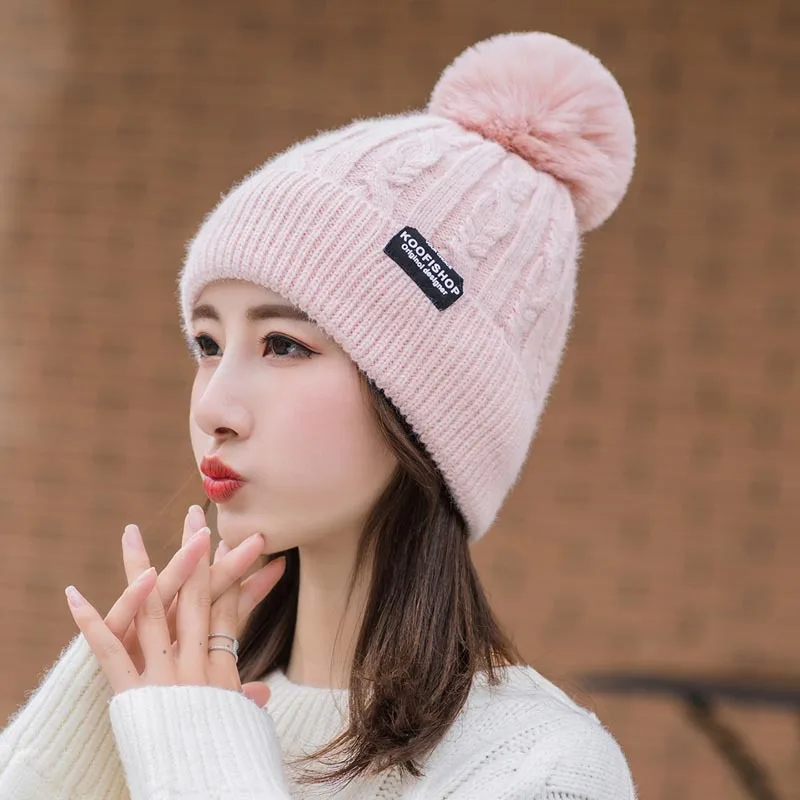 Вязаные зимние шапки для мужчин и женщин Skuilles Beanies, шапка с помпонами, теплые зимние шапки Beanies для мужчин, горячая распродажа - Цвет: pink