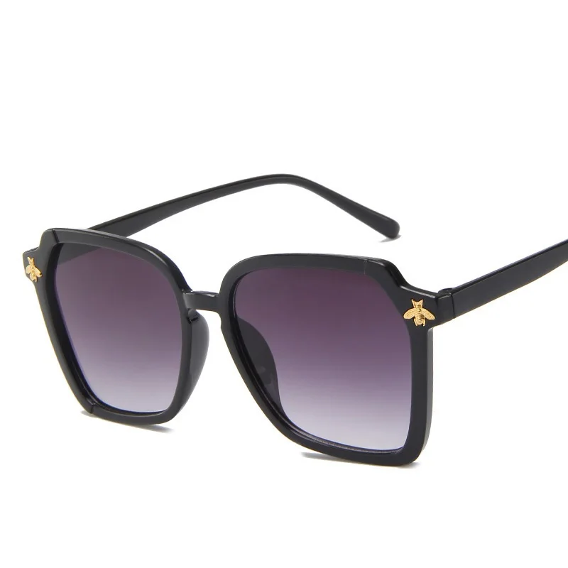 GIFANSEE bee квадратные градиентные женские зеркальные солнцезащитные очки негабаритные Роскошные Брендовые мужские винтажные дизайнерские uv400 - Цвет линз: Черный