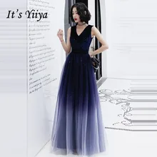 Это Yiiya вечерние платья с v-образным вырезом градиентное синее вечернее платье размера плюс вечерние платья Элегантное Длинное Платье LF080