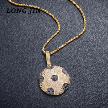 

Europe And the United States World Cup Football Commemorative Pendant Necklace Hip Hop Sport Style Zircon Football Boy Necklace