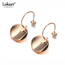 Lokaer модные титановые стальные геометрические двойные круглые серьги в форме диска для женщин богемные серьги гиперболы из розового золота ювелирные изделия E19203