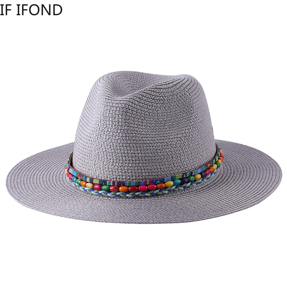 Heißer Verkauf 2024 Sommer für Frauen Männer Breite Krempe Panama Sonne Stroh Hüte Reise Strand Jazz Fedora Hut_voghion.com