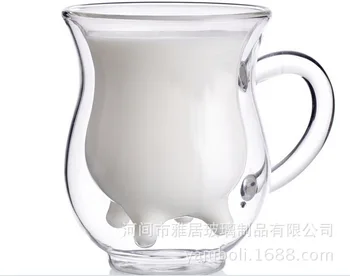 

Creative Glass Double Layer Cow Cup High Temperature Resistant Breakfast Milk Cup Juice Cup