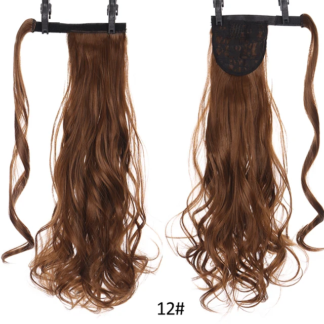 DIANQI Synthetic Corn Wavy Long Curly Ponytail Hairpiece Wrap on Clip Hair Extensions Black Pony Hair 12