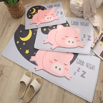 

Cartoon Animal Pig Soft Velvet Home Floor Rug Door Mat Bathroom Absorbent Non-slip Bedroom Long Foot Pad