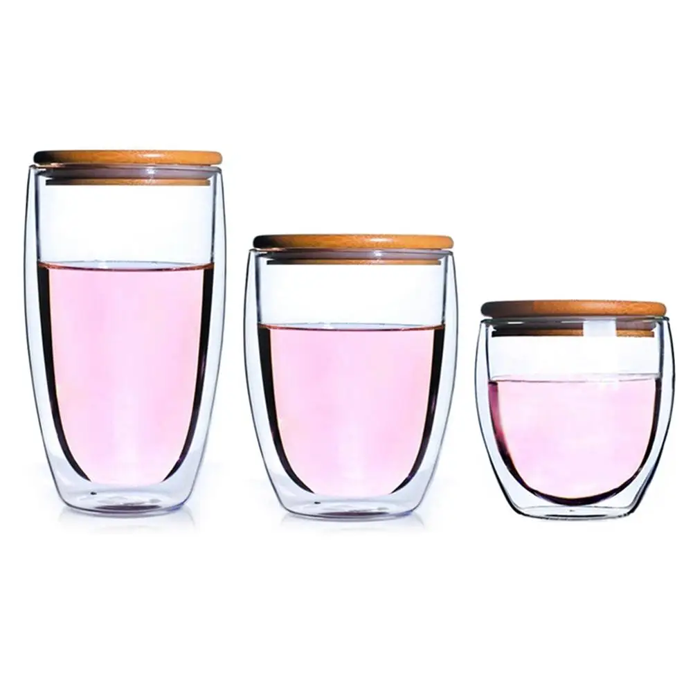 

200-500ML Double-layer Heat Resistant Mug Transparent Insulation Milk Glass Cup Office Coffee Tea Whiskey Wine Mug With Lid