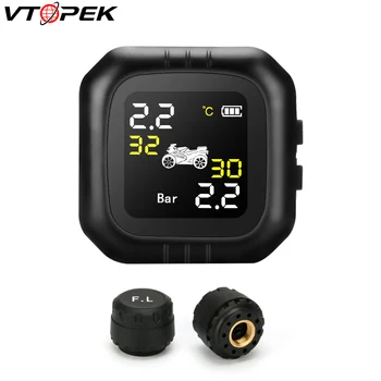 

Vtopek Motorcycle TPMS Tire Pressure Monitoring System Waterproof Wireless LCD Display Temperature Warning Alarm with 2 Sensors