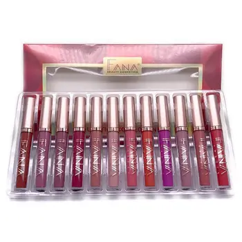 

Fana 12 Pcs Non-Stick Cup Matte Colorful Fruity Lip Gloss Lipstick Set Gift Box