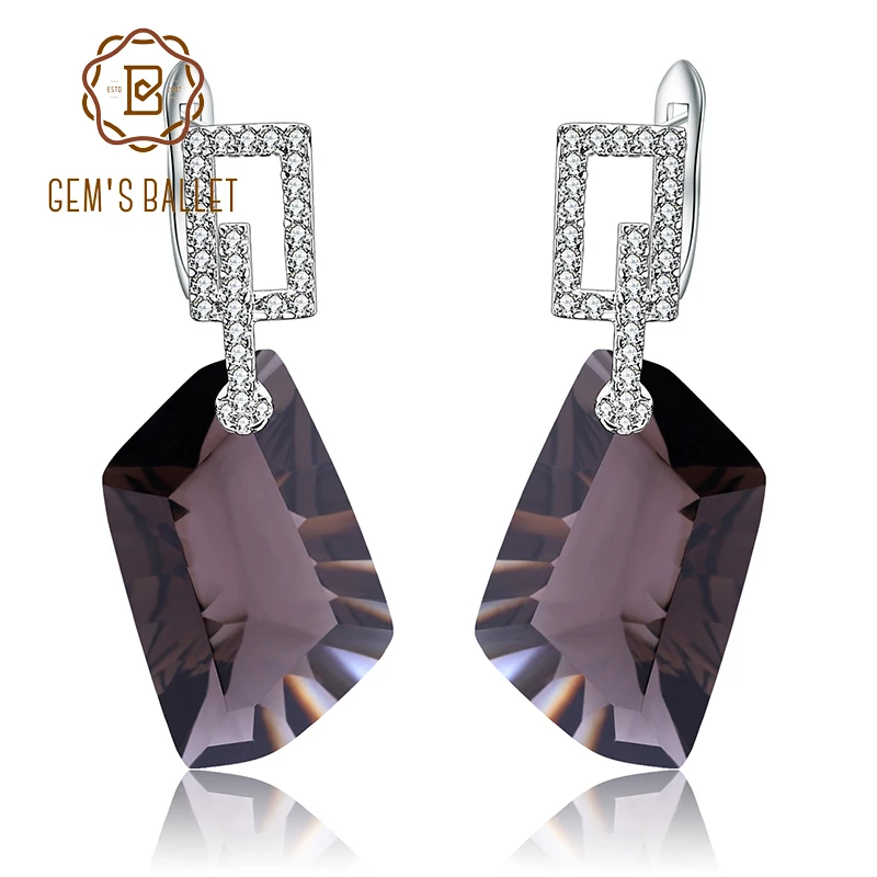 

GEM'S BALLET Natural Smoky Quartz Gemstone Drop Earrings for Women Real 925 Sterling Silver Dazzling Earrings Fine Jewelry Gift